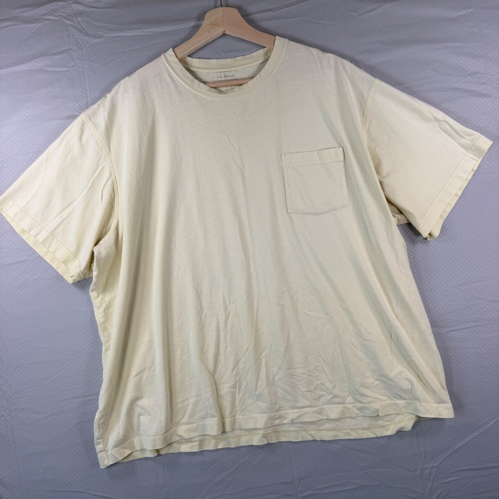 LL Bean Mens XXL Regular Yellow Short Sleeve Pocket T-Shirt Cotton Heavyweight